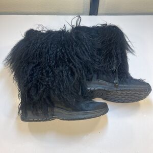 NANCY LI FUR FURRY BOOTS Size Womens 10 / 41 Black